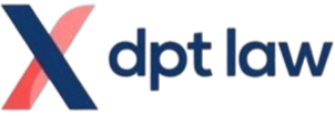 Logo von „dot law“ in Dunkelblau und Koralle.